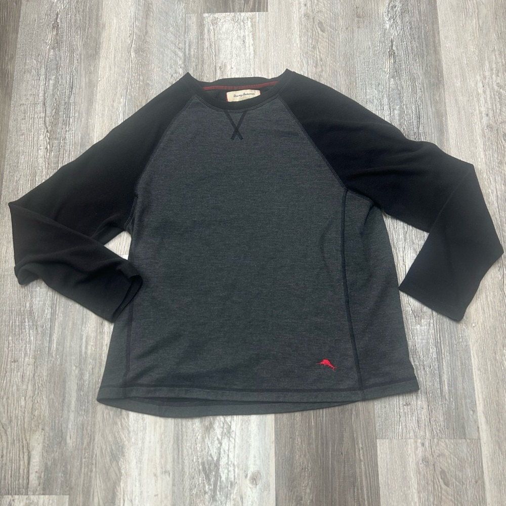 Tommy Bahama Shirt Mens Black Gray Raglan Sleeve Lounge Layering Casual Pullover